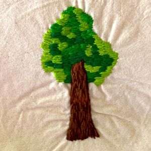Reusable tote shopper hand embroidered DIY tree/botany cottage core cotton